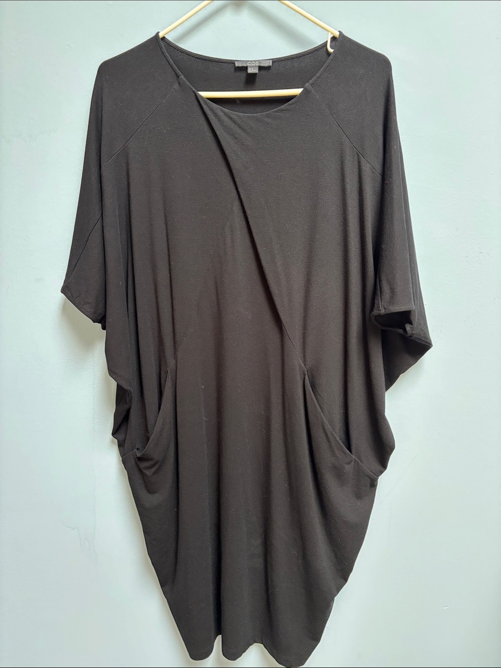COS Black Jersey Asymmetrical Draped Cocoon Dress Batwing Sleeves M